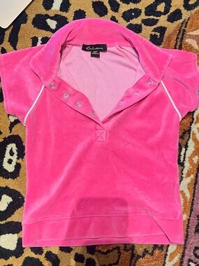 Hot pink velour polo Y2K activewear top
